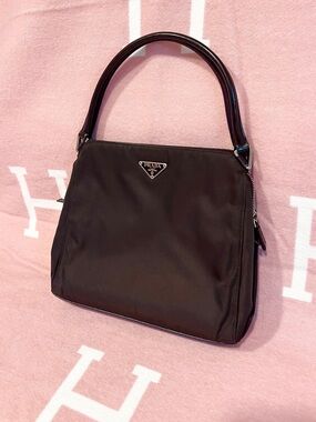 PRADA🌟 Dark Brown Nylon Shoulder Bag with Top Handle. 🌸Offers welcome!